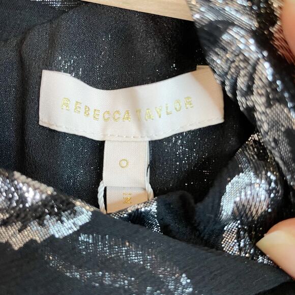 NWT Rebecca Taylor Women's Flutter Sleeve Silk Blend Metallic Top Black Size 0 - Picture 8 of 11